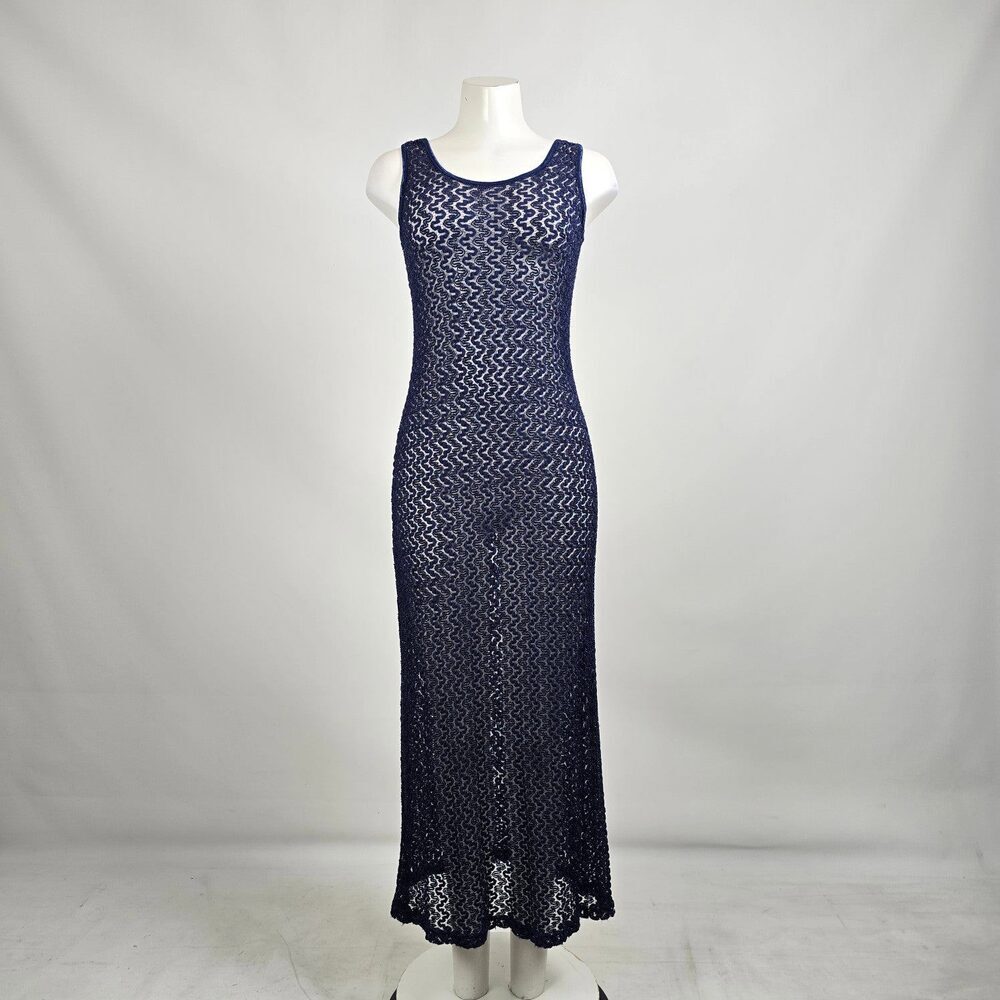 Navy Blue Lace Overlay Maxi Dress Size S/M